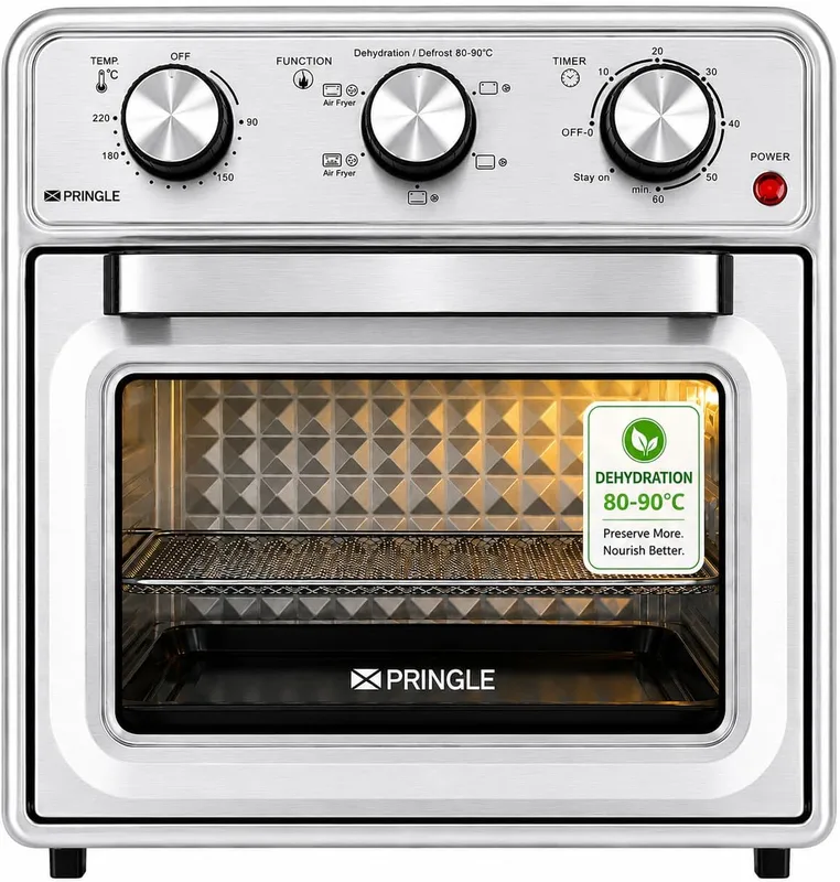 Pringle 22L Air Fryer Air Oven 25 | 1650W High | Aero Crisp Technology | 5-in-1 Air Fryer, Convection Oven, Rotisserie & Dehydrator | Toast, Bake, Broil, Air Fry & Reheat | Large Capacity | Black