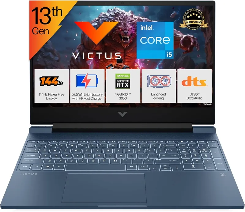 HP Smartchoice Victus, 13th Gen Intel Core i5-13420H, 4GB RTX 3050,16GB (Upgradeable) 512GB SSD, 144Hz, 300nits, 15.6’’/39.6cm, Win11, Office24, Blue, 2.3kg, fa2190/91tx, Xbox Gamepass*, Gaming Laptop