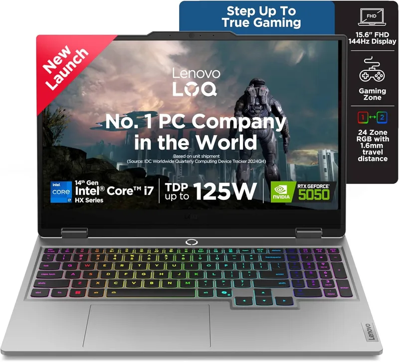 Lenovo LOQ, Intel Core i7 14th Gen-14700HX, RTX 5050-8GB, 16GB RAM, 1TB SSD, FHD, 83JE00U6IN, 15.6"/39.6cm, 144Hz, Windows 11, 2 Year Onsite Warranty + Accidental Damage Protection