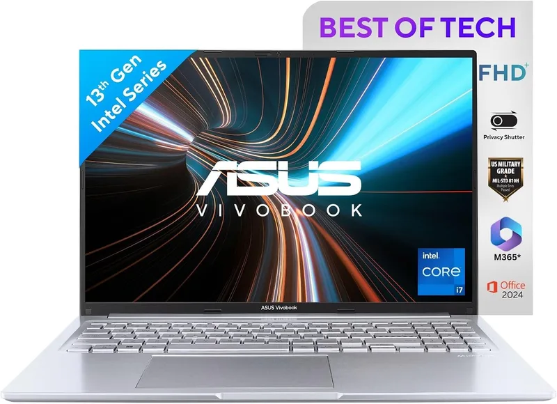ASUS Vivobook 16,Intel Core i7-13620H Processor,(16GB RAM/512GB SSD/16 FHD+ (1920 x 1200)/Iris Xᵉ/Windows 11/M365 Basic (1Year)*/Office Home 2024/Silver/1.88 kg),X1605VA-MB1628WS