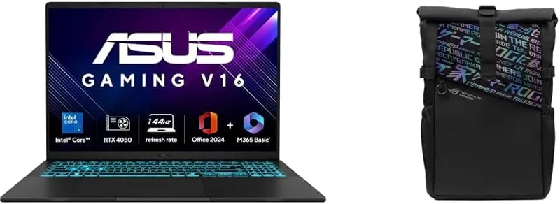 ASUS Gaming V16 (2025), Intel Core 5 210H,RTX4050 6GB,16GB RAM,512GB SSD,16",144Hz,Win11,Office 2024,V3607VU-RP550WS + Laptop Bag and Mouse