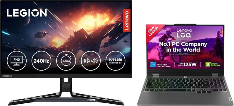 Lenovo LOQ 2024 Intel Core i5-13450HX 15.6" (39.6cm) 144Hz 300Nits FHD IPS Gaming Laptop (16GB/512GB SSD/Win/NVIDIA RTX 4050 6GB/2.4Kg), 83DV007GIN + R25f-30 Monitor