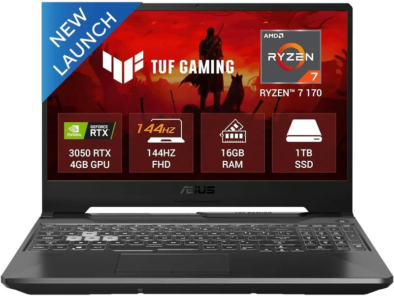 ASUS TUF A15, Smartchoice,AMD Ryzen 7 170,RTX 3050-4GB,16GB RAM (Upgradeable),1TB SSD,FHD, 15.6"(39.6 cm),Win 11 Home, M365 Basic(1Y),Office 2024, Black, 2.3 Kg, FA506NCQ-HN009WS, Gaming Laptop