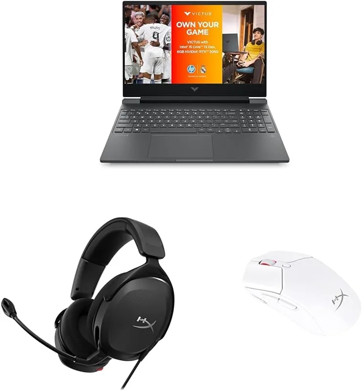 HP Victus Gaming Laptop (i5-13420H/RTX 3050/16GB DDR4/512GB SSD) fa2700TX + HyperX Cloud Stinger 2 PC Gaming Wired Over-Ear Headset with Mic + HyperX Pulsefire Haste 2 Wireless Gaming Mouse