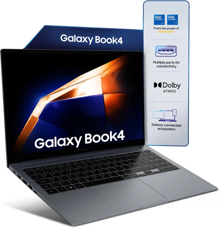 Samsung Galaxy Book4 (Gray, 16GB RAM, 512GB SSD)| 15.6" Full HD Screen| Intel i5 14th Gen 120U Processor| Windows 11 Home| MS Office 2021| Fingerprint Reader| Intel Iris XE Graphics| RJ45 LAN Port