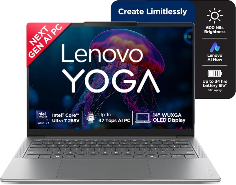 Lenovo Yoga Slim 7 AI Laptop PC 2025 Aura Edition, Intel Core Ultra 7 258V, 32GB RAM, 1TB SSD, OLED, Copilot AI Now, 47 2 Year Onsite Warranty + Accidental Damage Protection