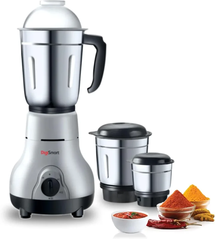 DigiSmart Kitchen Mate 600W Mixer Grinder with 3 Jars | Powerful Heavy Duty Motor | Smoothies, Chutney & Shakes | Shock Proof ABS Body | 2 Years Warranty | Grey & Black