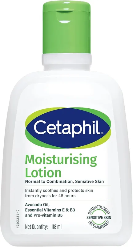 Cetaphil Moisturising Lotion 118 ml for Dry to Normal & Sensitive Skin | 48H Hydration with Niacinamide, Panthenol & Glycerin | Fragrance-Free, Non-Greasy, Dermatologist Recommended, For Face and Body