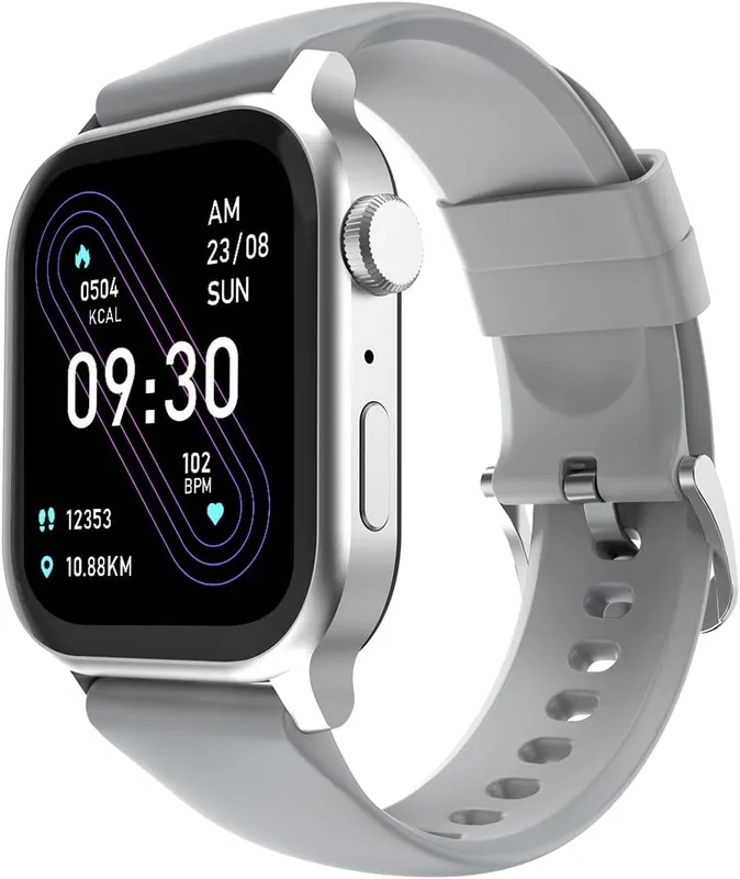Fire‑Boltt Rise Smart Watch 1.85″ HD Display with Bluetooth Calling, AI Voice Assistant, Rotating Crown, SpO2 & Heart Rate Monitor, 120+ Sports Modes,IP67 Waterproof Smart Watch for Men & Women - Grey