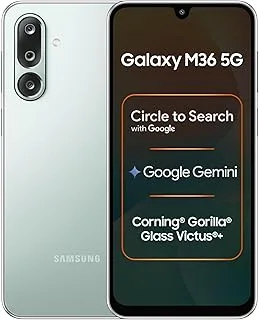 Samsung Galaxy M36 5G Mobile (Serene Green, 8GB RAM, 128GB Storage) | Google Gemini| Gorilla Glass Victus+ | 7.7mm | AI Enhanced 50MP OIS Triple Camera| Nightography| Lag-free Gaming | Without Charger