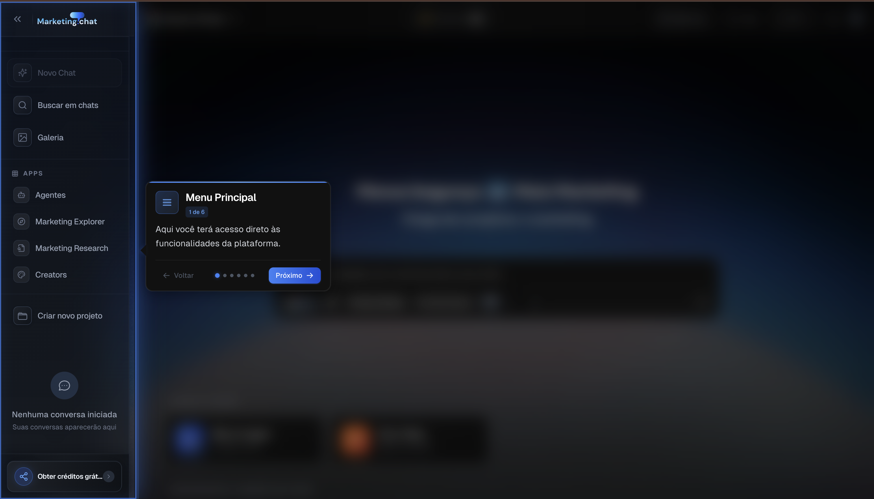 Tour guiado do Marketing.Chat