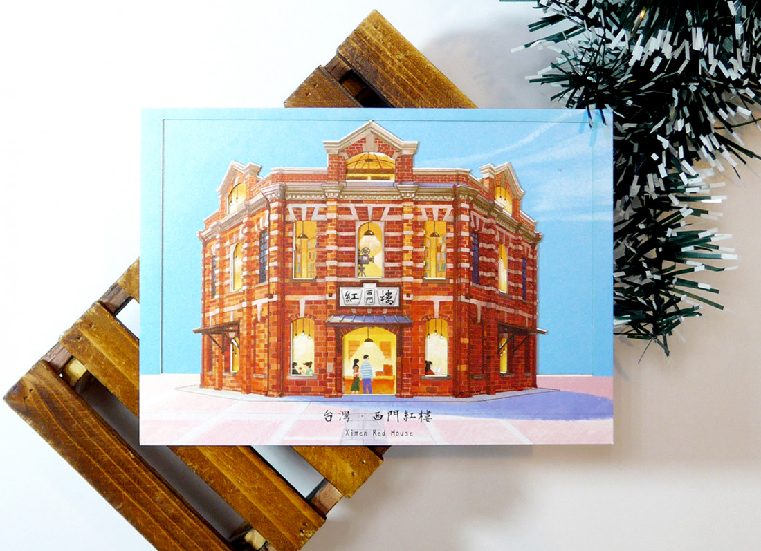 雷雕明信片 - 紅樓