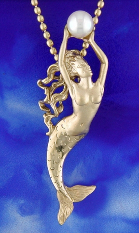 Steven Douglas Mermaid On Fish Hook Pendant, 14K 2-Tone