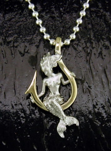 Silver Mermaid on fish hook Pendant, 925 Diamond Cut, Sterling Sea life  Jewelry gift for her or him Fast Free Shipping maritime mythological -  Jewelry Network Inc