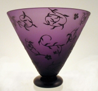 Correia Art Glass - Vase - Purple and Black Floral Footed Vase