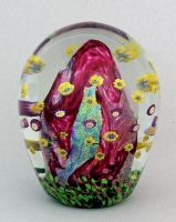 Hanson Art Glass - Paperweight: Cranberry Dichroic with Murrini