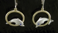 Steven Douglas - Dolphin thru Hoop Earrings with Blue Sapphire Eyes SGE015
