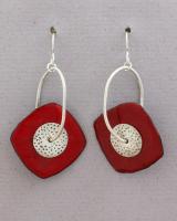Joanna Craft - Earrings: Sterling Silver & Red Enamel - EE-66
