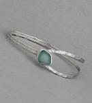 Oceano Sea Glass: Silver Bracelet with Sea Glass - Slender Curve Bracelet in Soft Green