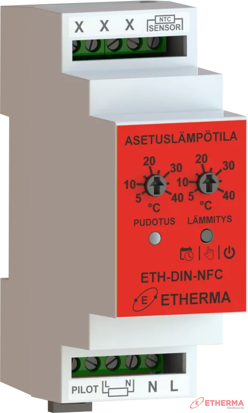 Lattiatermostaatti Etherma 2612126 NFC DIN-Kisko termostaatti Ecodesign