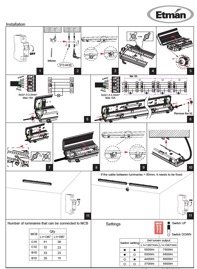 Teollisuusvalaisin suljettu Etman 4313410 ETLED COMET II 44W 4000K IP65 1200MM