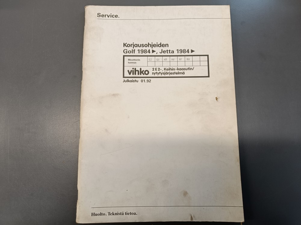 Korjausohjeiden Golf 1984 ja Jetta 1984 / Huolto ja teknistä tietoa