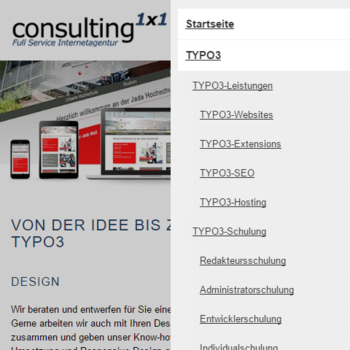 AMP Version der Consulting1x1 Webseite mit geöffneten Menü