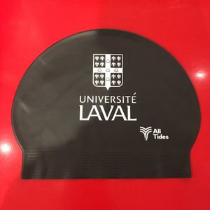 Image du produit Casque de bain latex noir logo Université Laval blanc 2 côtés
