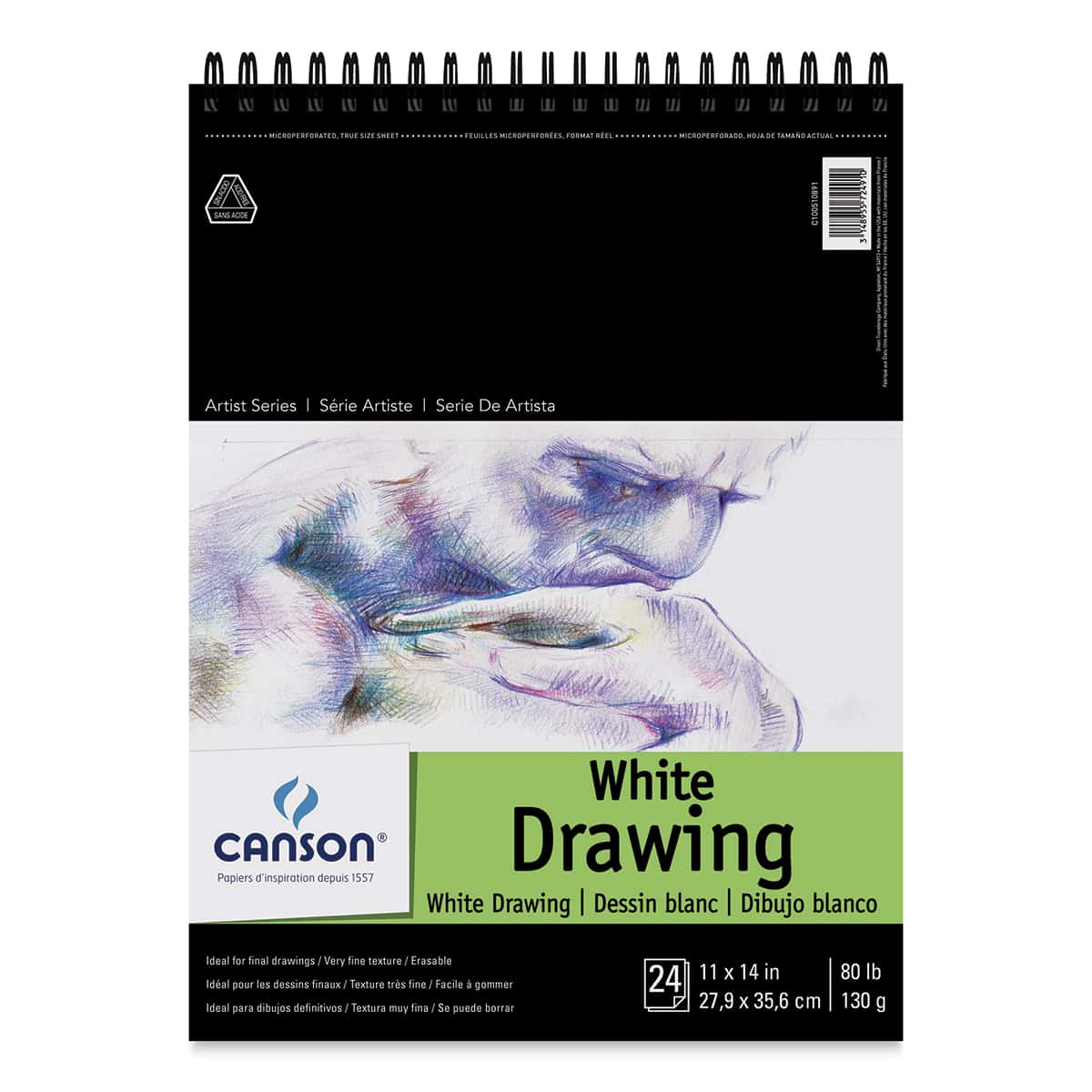 Cahier à dessin Canson Blanc pur spirale 11x14 80lbs 24fls - Coop Zone