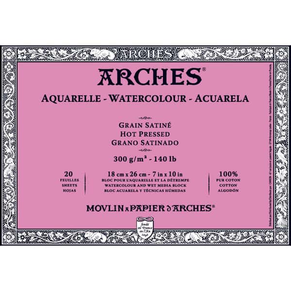 Bloc papier aquarelle Arches 140lbs/300g 9x12 HP Blanc naturel 20fls -  Coop Zone