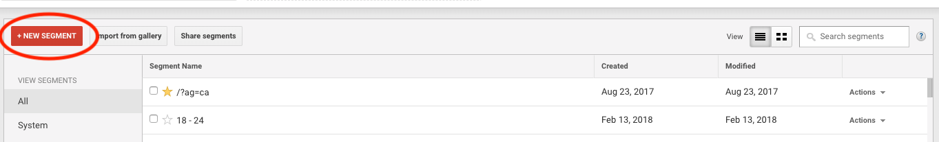 Creating new segment in Google Analytics