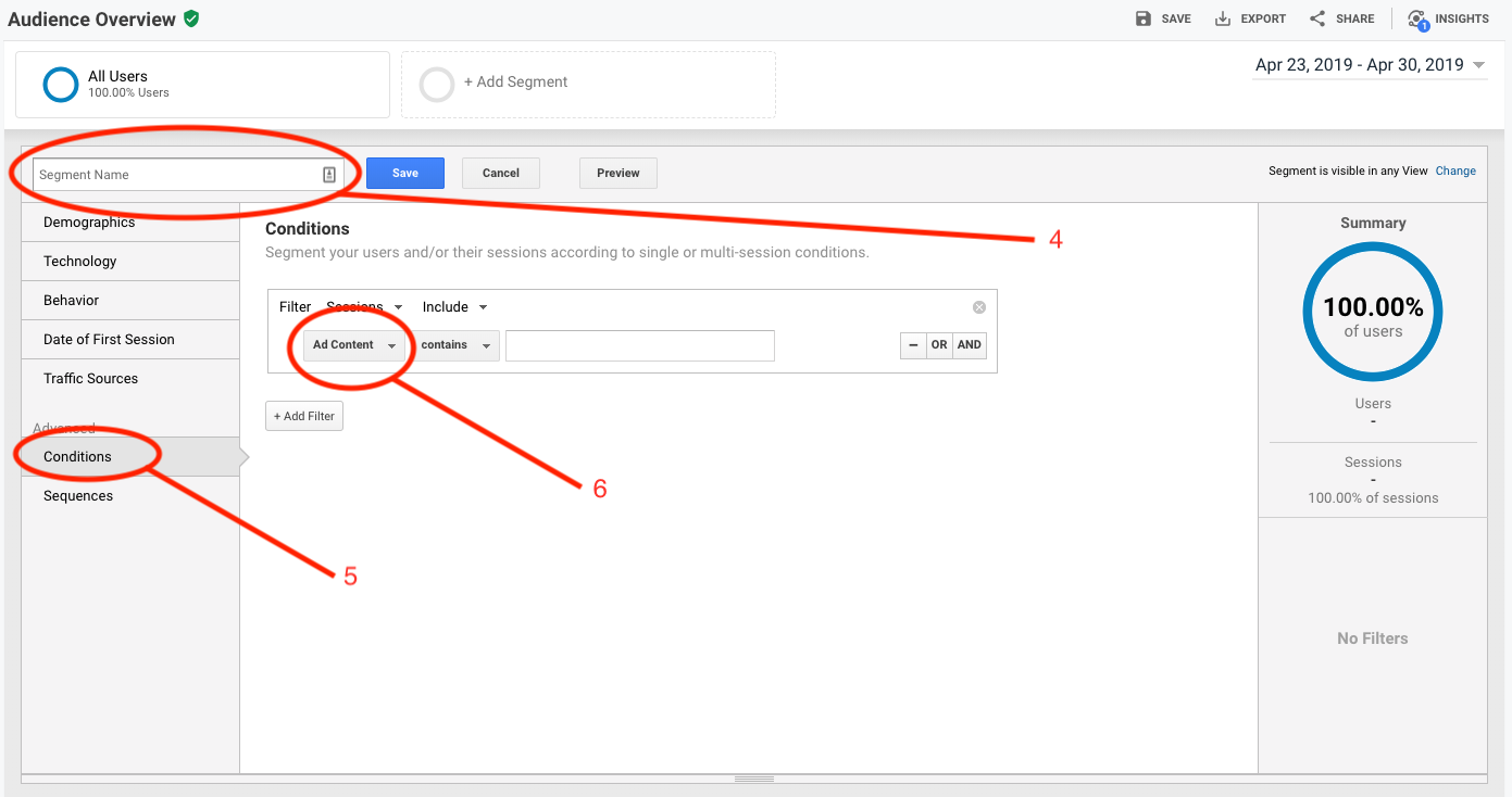 Naming a Google Analytics segment