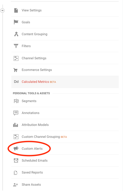 Finding custom alerts in Google Analytics admin