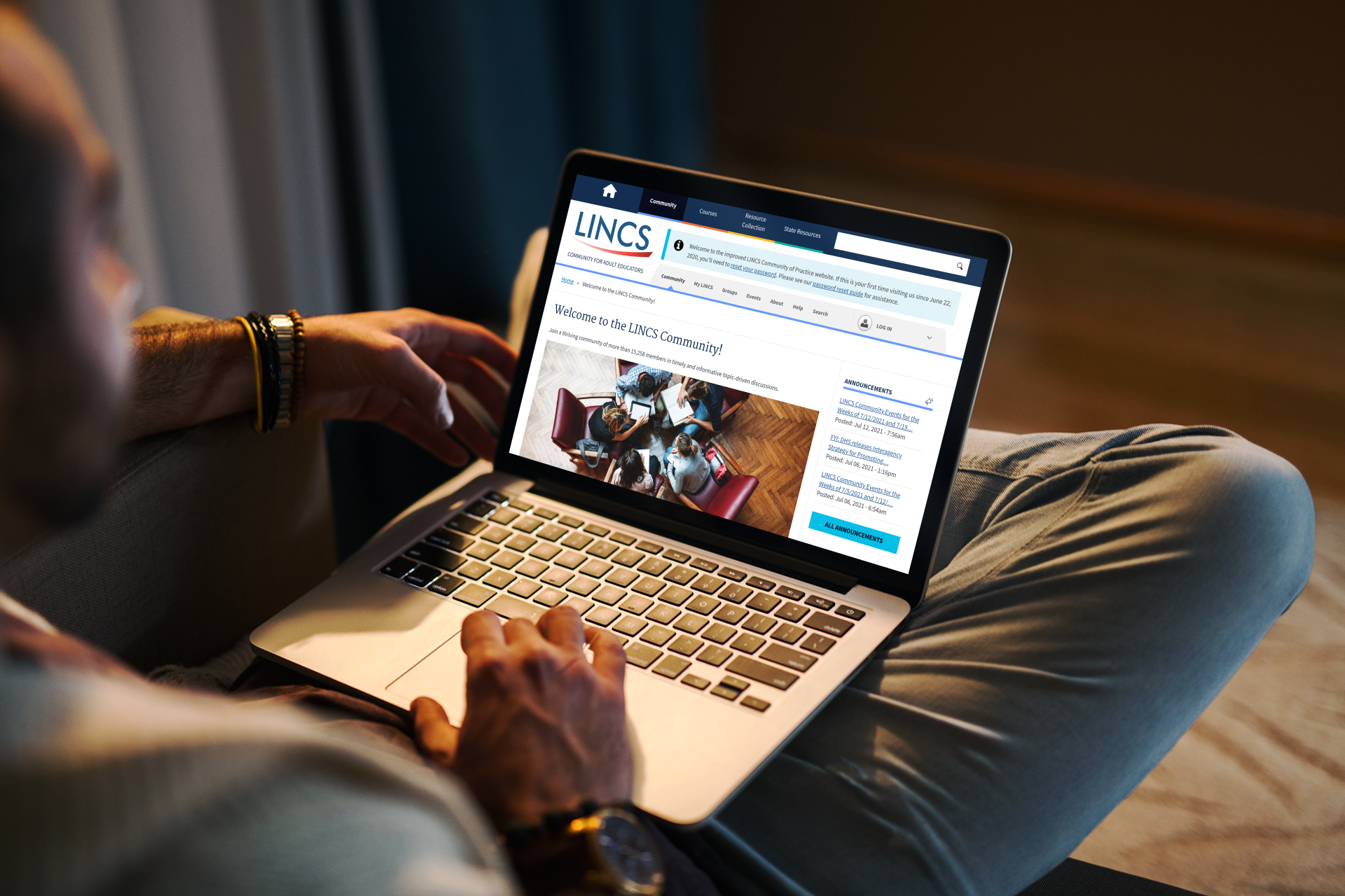 Education practitioner using the LINCS community portal on a laptop