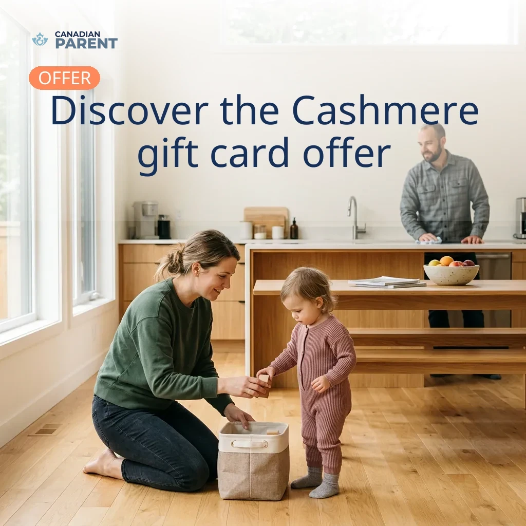 A parent and child in a comfortable, organized home setting, representing the ease of managing household needs.