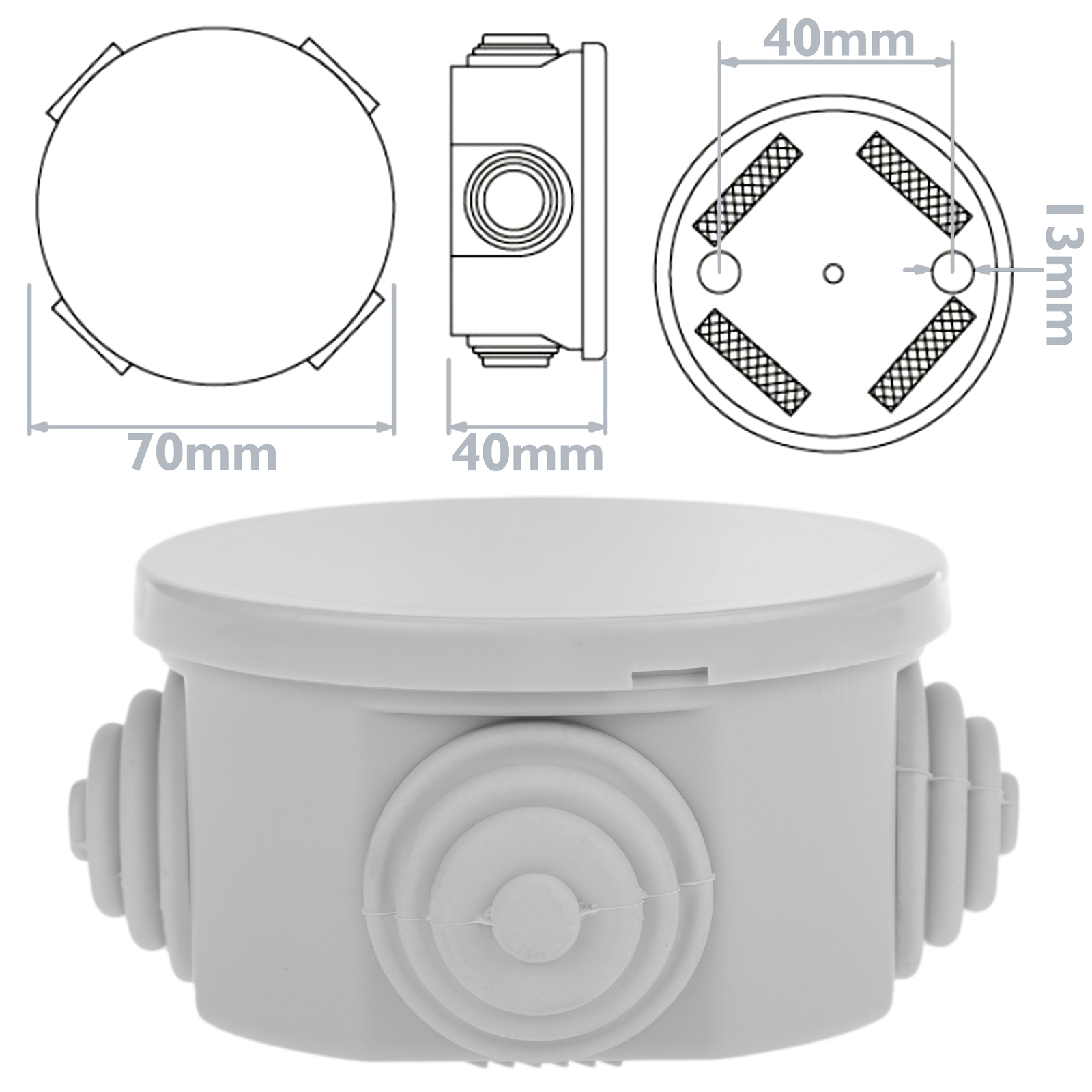 Scatola rotonda a superficie stagna con protezione IP54 85x35mm