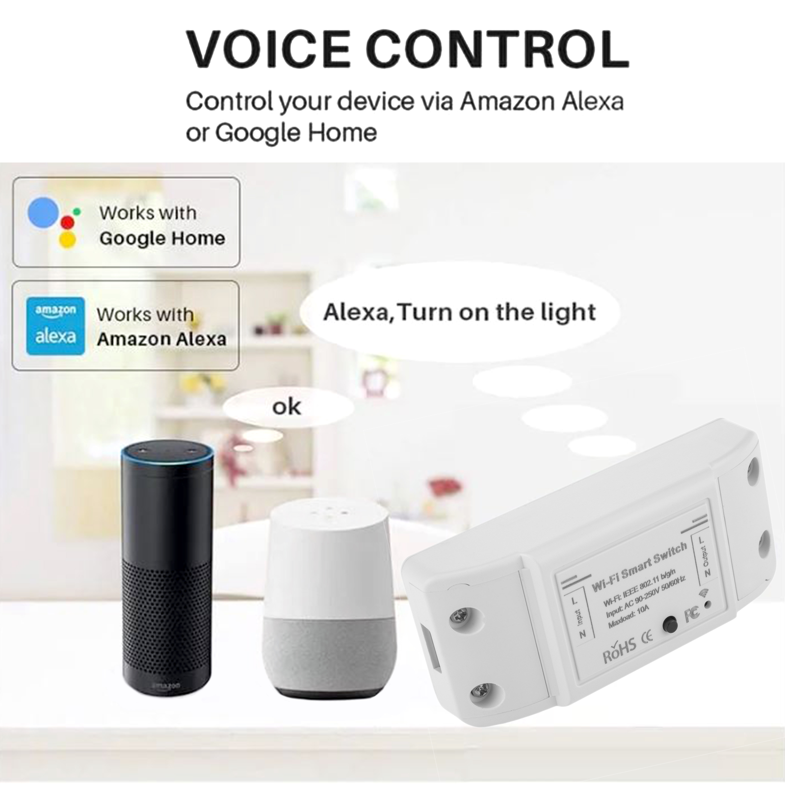 Triple smart switch touch in white color compatible with Google Home, Alexa  and IFTTT - Cablematic