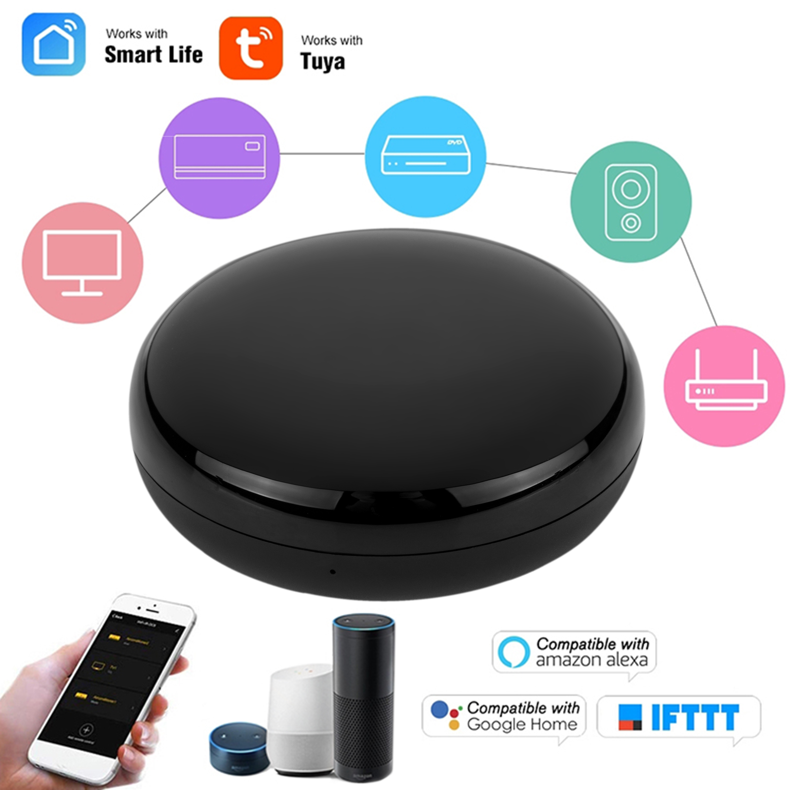 MOES WiFi RF IR Smart Home Control remoto universal para TV, aire  acondicionado, aparatos RF infrarrojos, control de TV AC, DVD, CD AUD SAT,  control