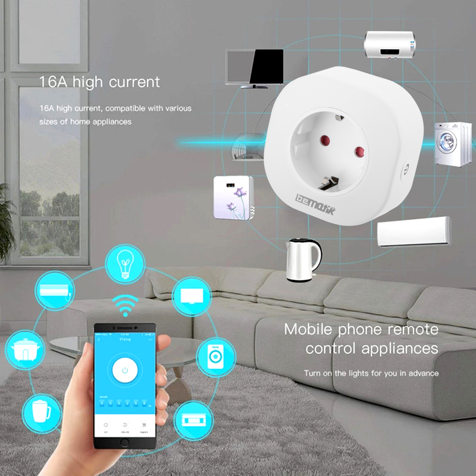 Bematik - Enchufe Inteligente 16a 3680w Wifi Blanco Con Dos