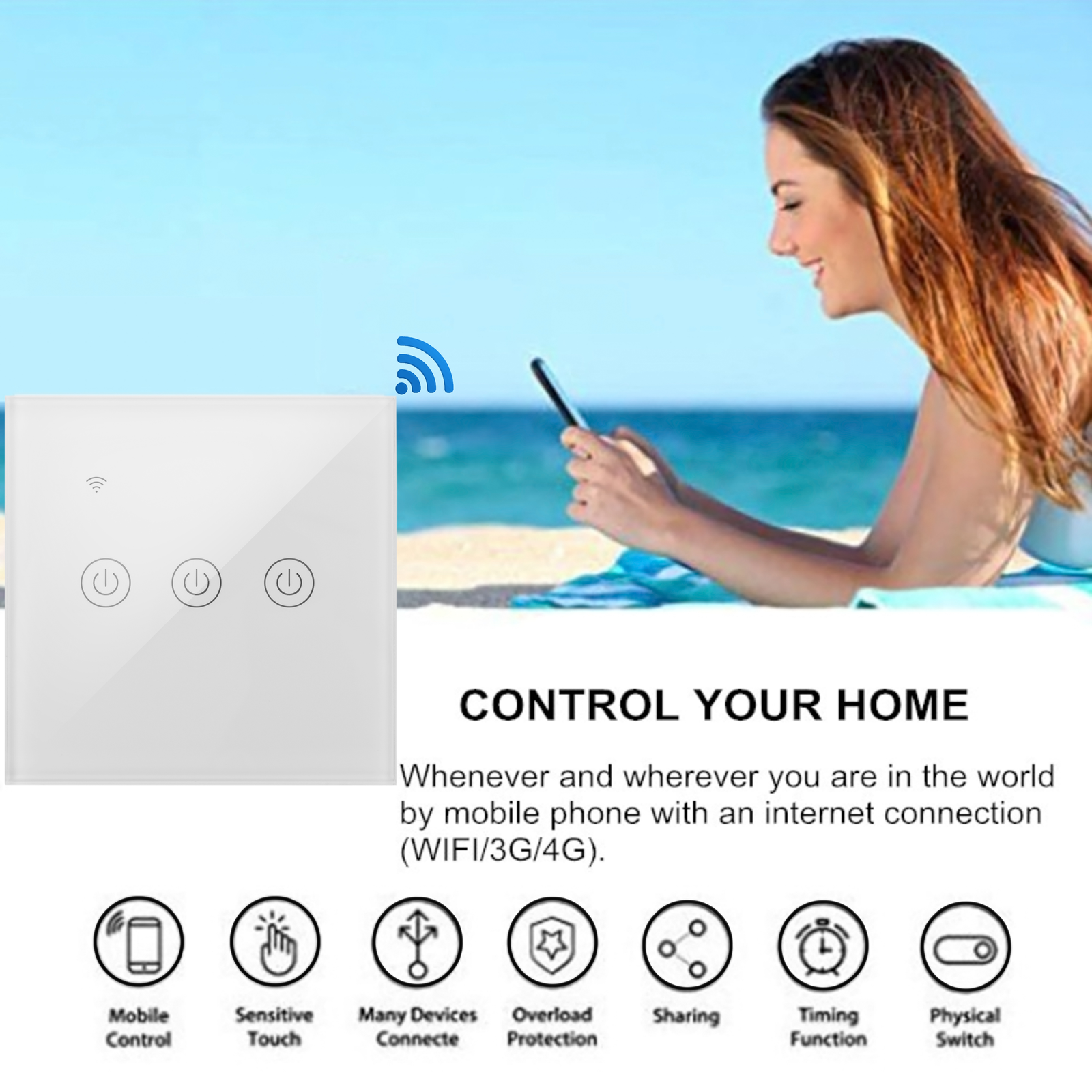 INTERRUPTEUR,white remote1--Interrupteur Mural Tactile Intelligent, Wi-fi,  110-220v, Bluetooth, Prise En Charge D'alexa, Google Home