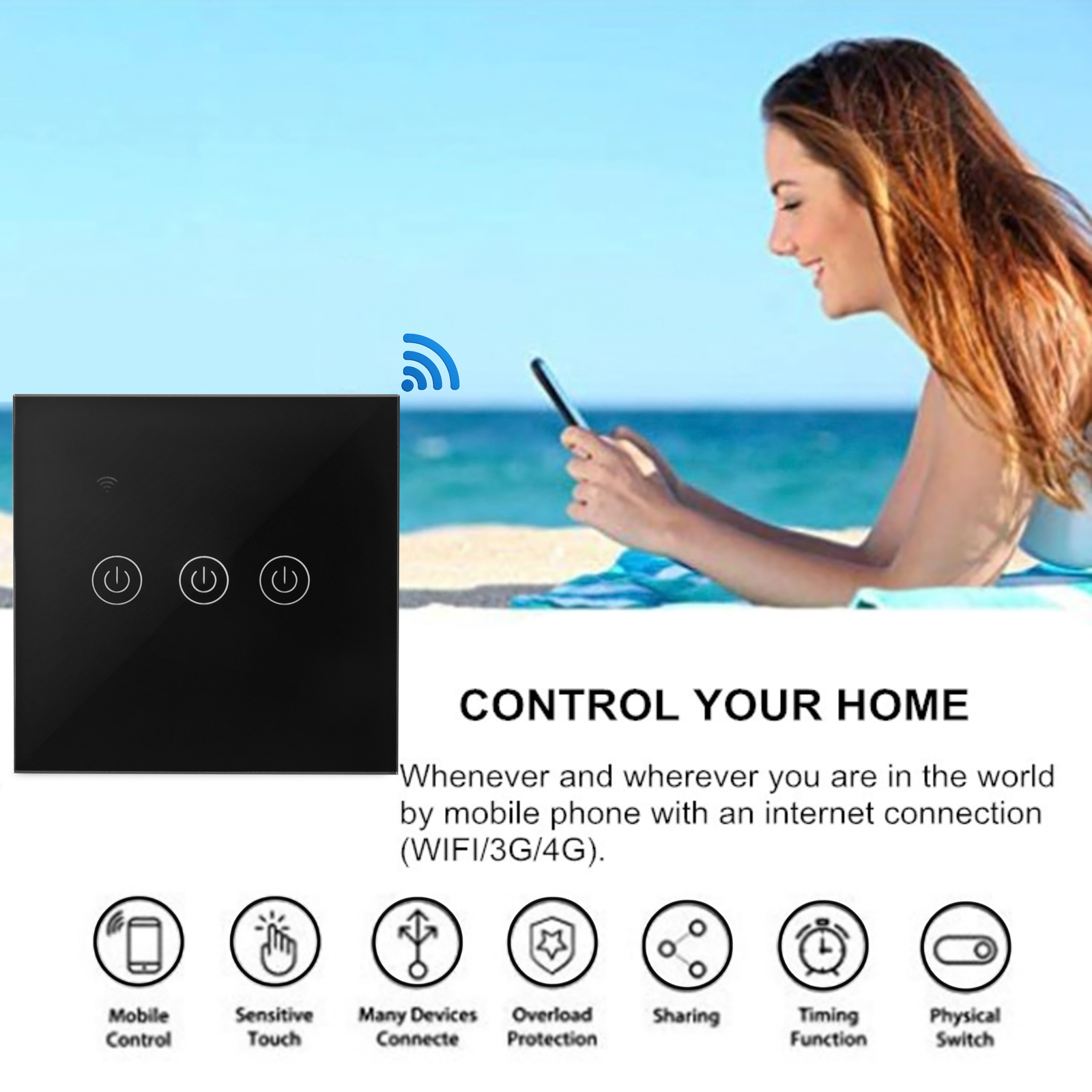 Interrupteur tactile connecté encastrable, Compatible Alexa / Google Home