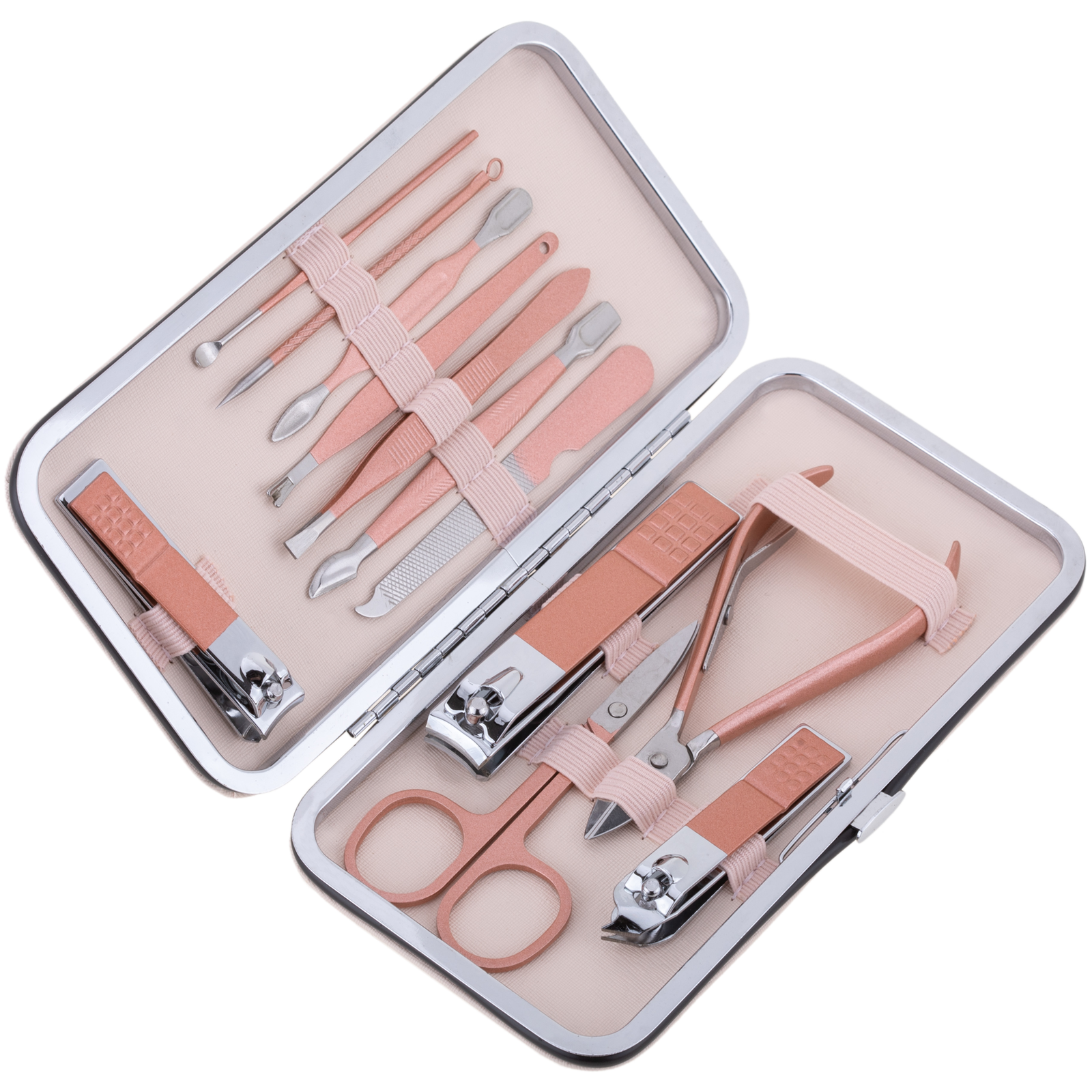 Set professionale per manicure e pedicure, set di 12 accessori in acciaio  inossidabile, colore Oro rosa - Cablematic