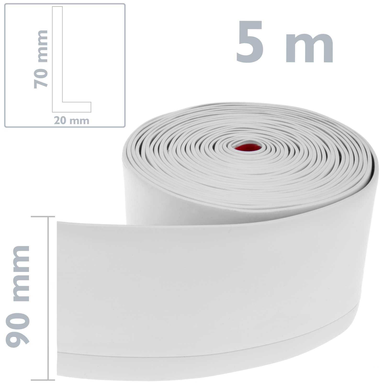 Rodapié flexible autoadhesivo 70 x 20 mm. Longitud 5 m blanco - Cablematic