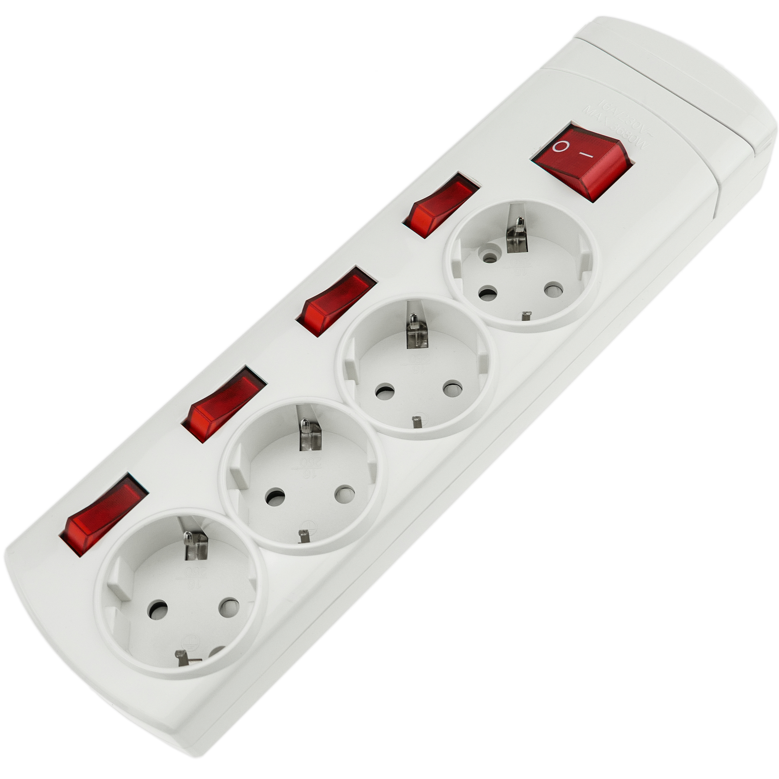 Regleta con interruptor de tres enchufes Schuko 250V sin cable de color  blanco