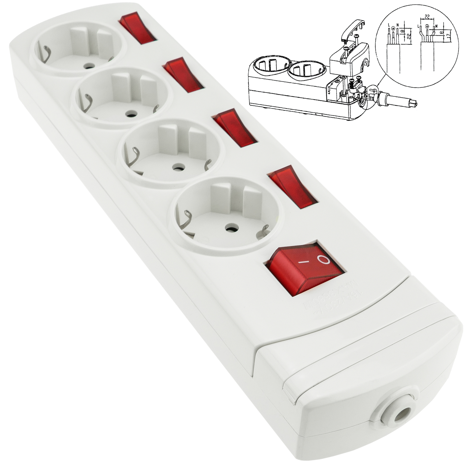 Regleta de 3 enchufes Schuko con interruptor de Lanberg color blanco 1.5m  PS1-03E-0150-W - Cablematic