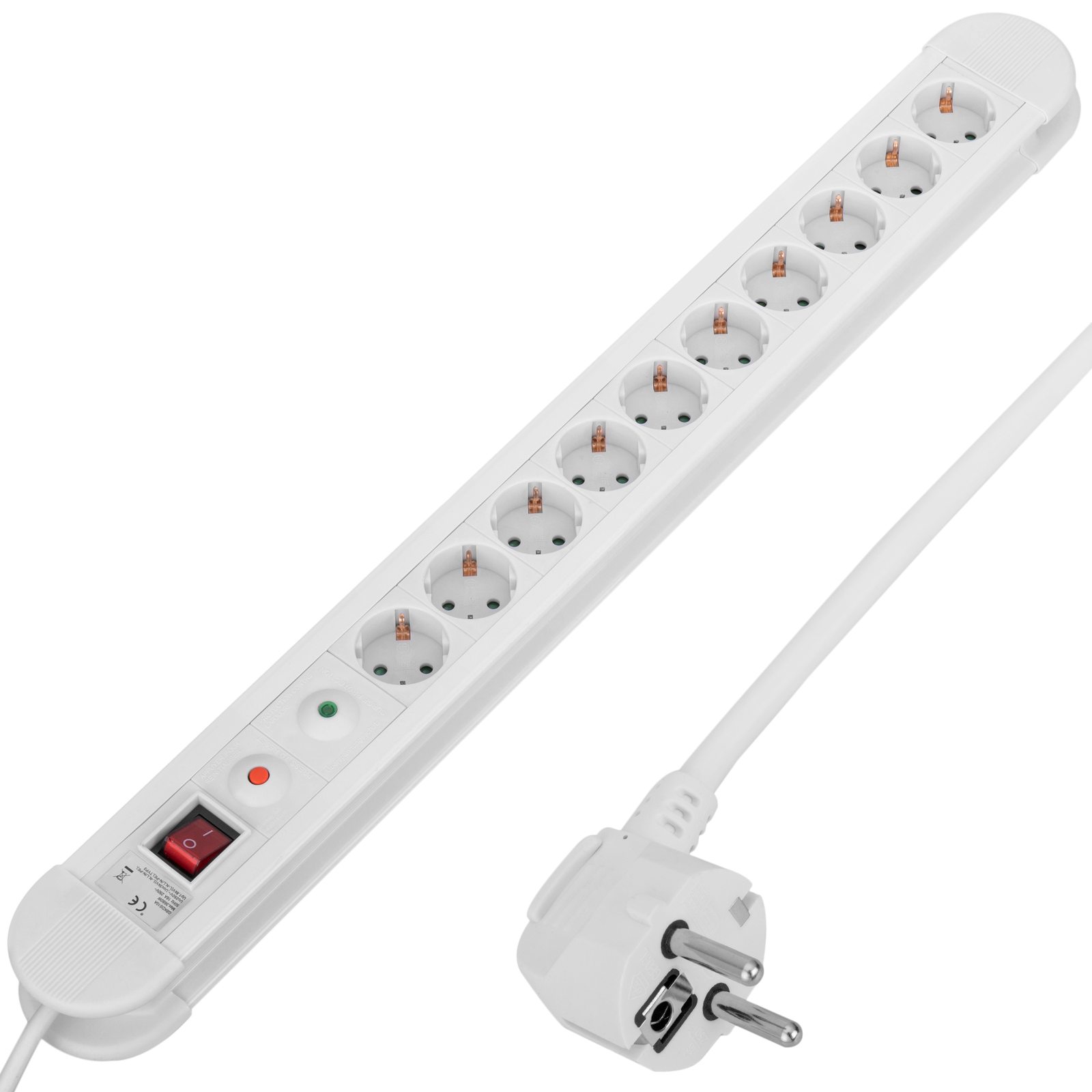 Regleta de 4 enchufes schuko blanco con cable 1,5m e interruptor individual