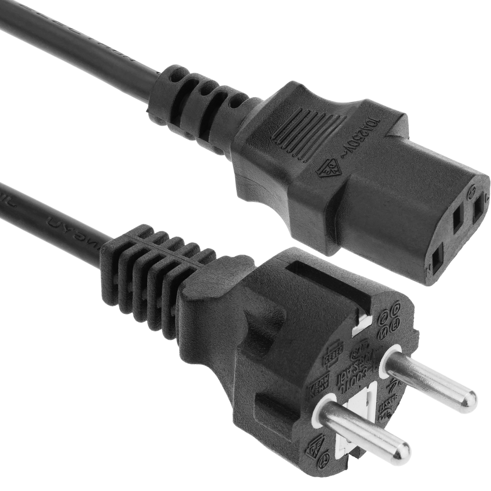 BeMatik Cable eléctrico de alimentación IEC60320 C13 a schuko Macho acodado de Color Amarillo 3 Metros 
