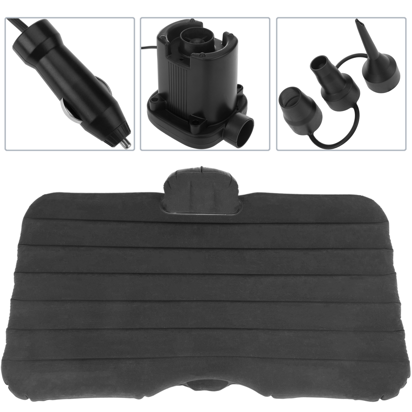 Materasso gonfiabile colore nero, Kit completo di letto gonfiabile per auto  con pompa d'aria elettrica e cuscini gonfiabili - Cablematic