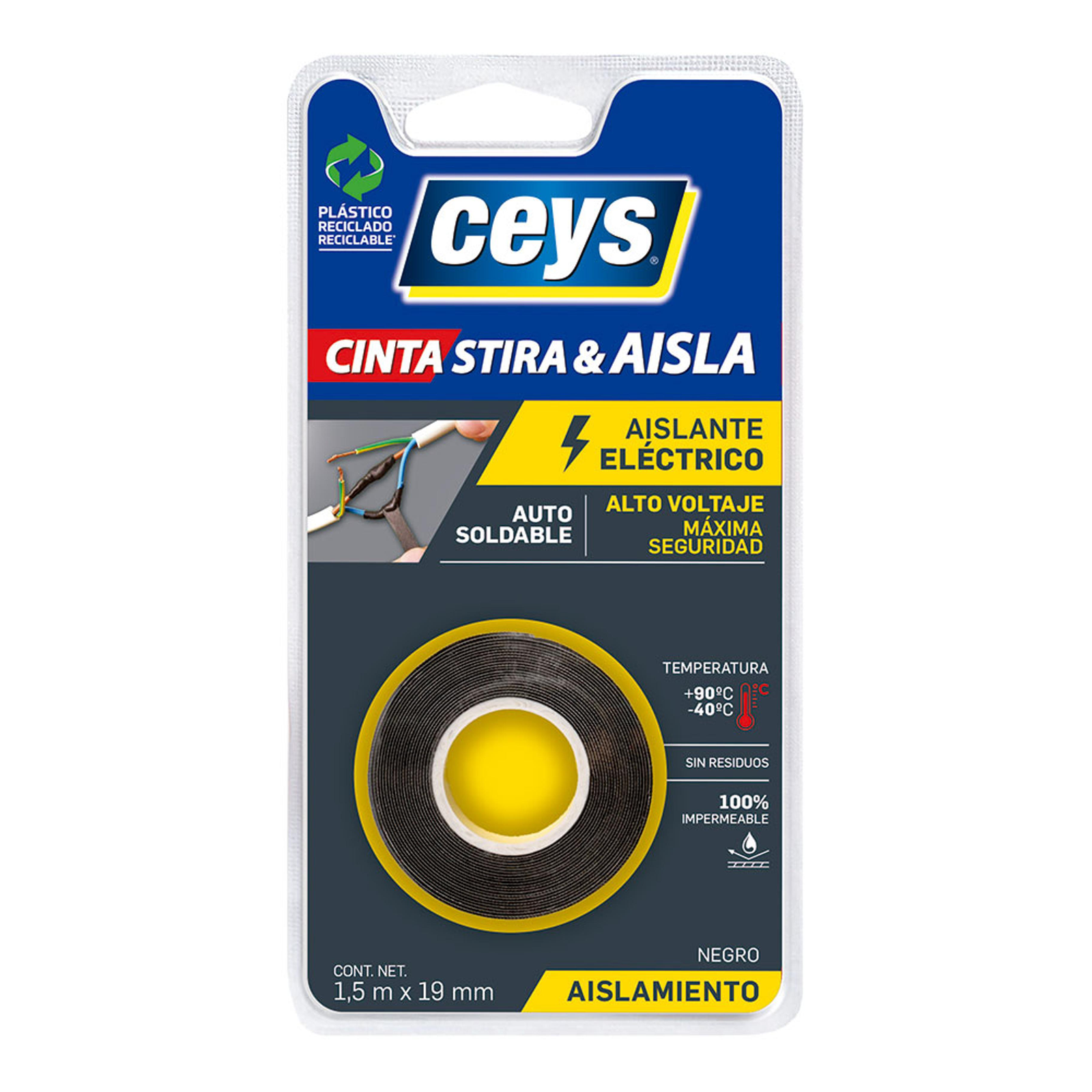 Electrical insulating tape black color 1.5 mx 19 mm Ceys 507801