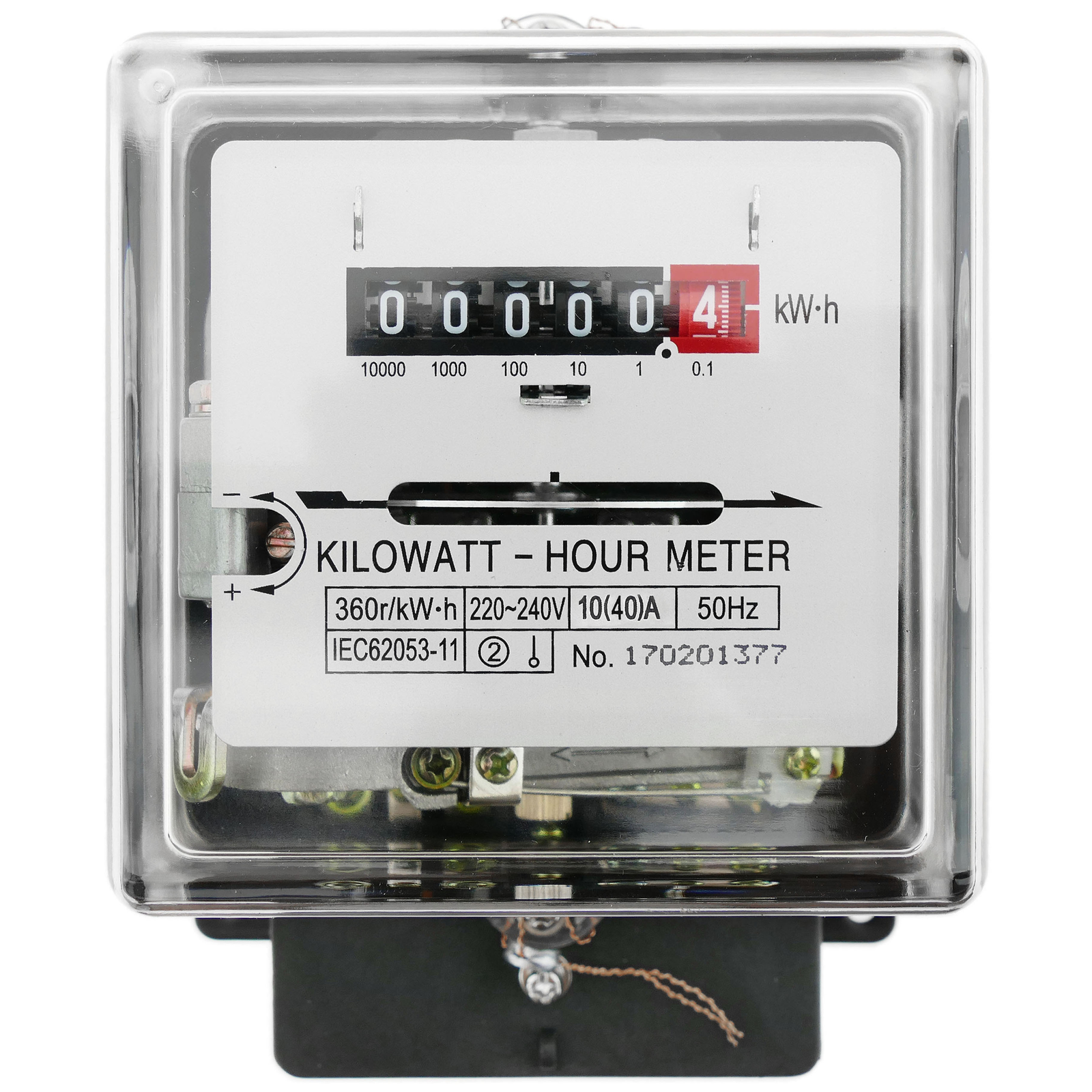 Compteur d'énergie électricité monophasé wattmetere 230V 50Hz 10A plastique  noir - Cablematic